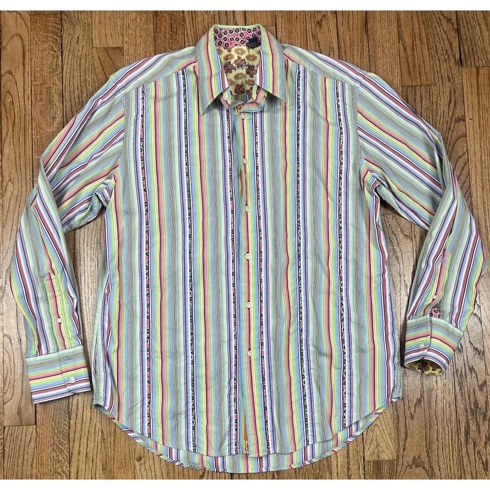 Robert Graham Classic Fit Shirt Flip Cuff Striped Floral Paisley Men's Sz Medium